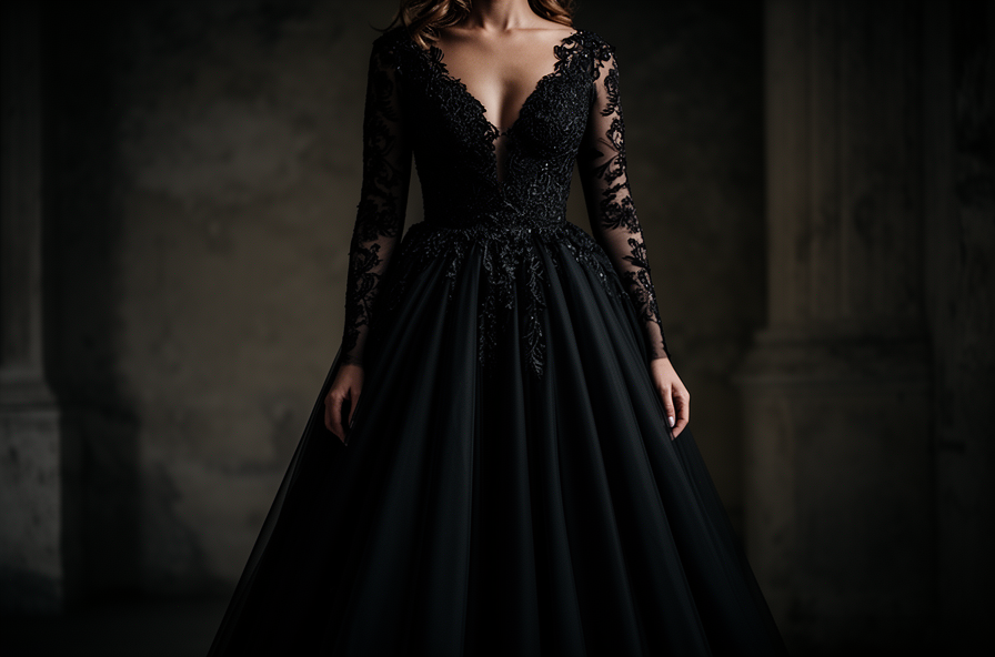 long sleeve black wedding dress