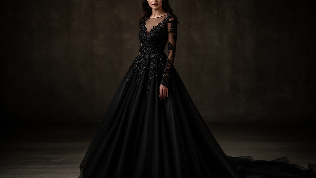 Long Sleeve Black Wedding Dresses